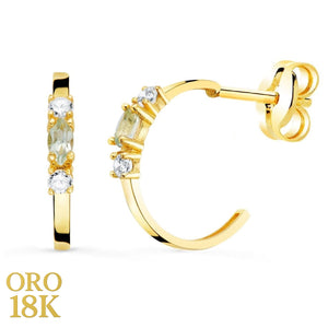 Pendientes oro 18k medio aro pequeño aguamarina - 