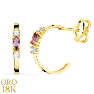 Pendientes oro 18k mini aro amatista -