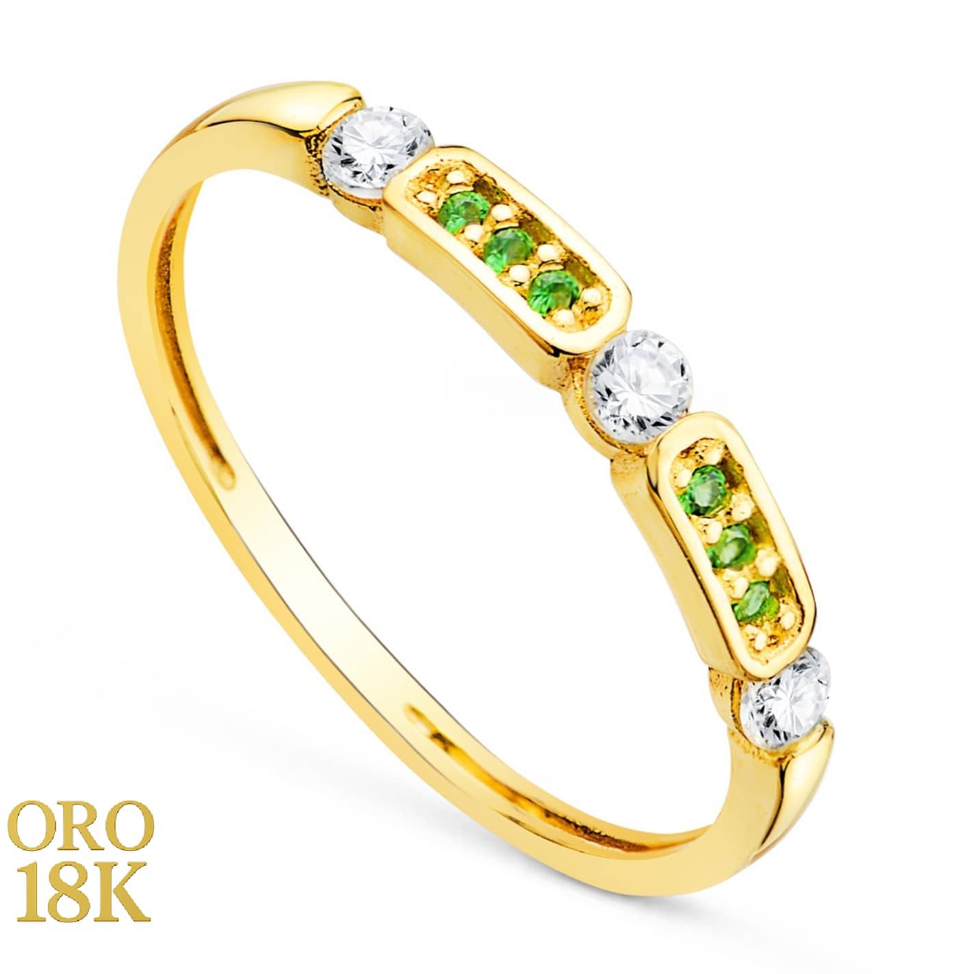 SORTIJA ORO 18k AMARILLO CON CIRCONITAS VERDES Y BLANCAS