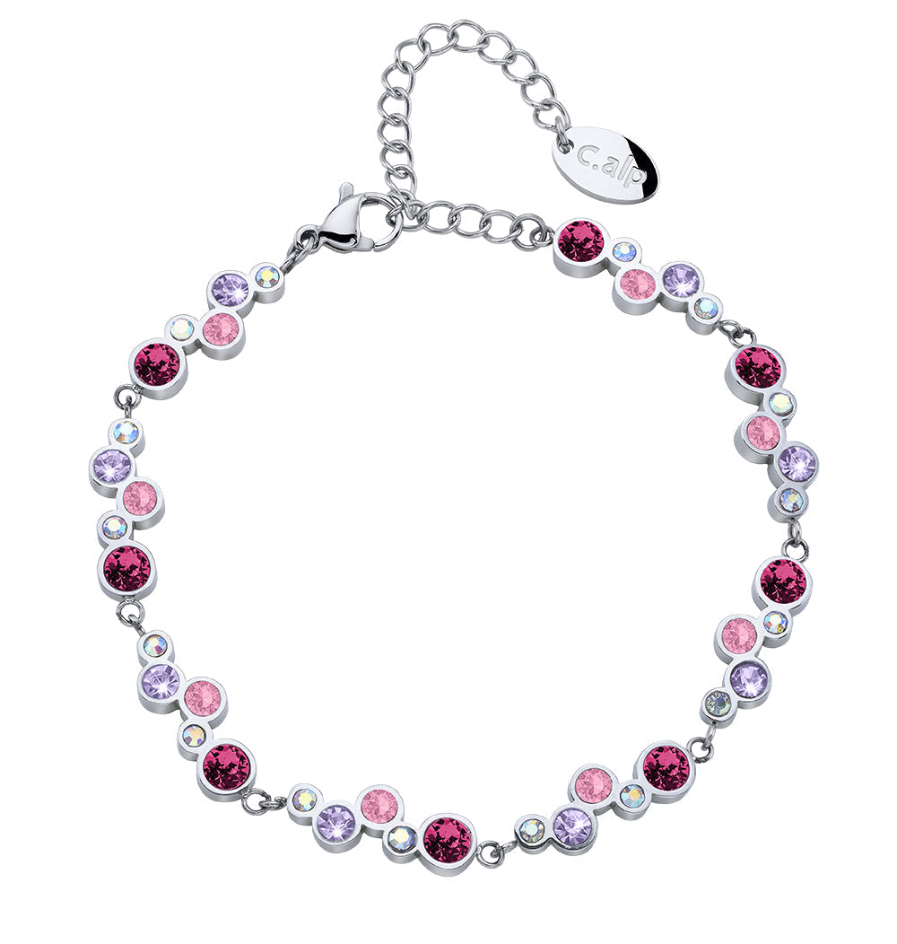 Pulsera Festy Multi de acero inoxidable con cristales en tonos rosa multicolor
