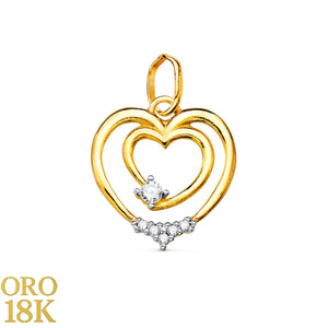Colgante oro de ley 18k corazón doble