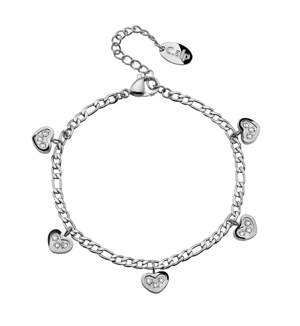 Pulsera de acero inoxidable con un pequeño corazón y cristales