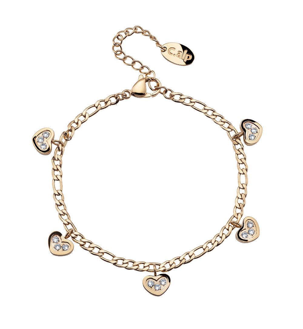 Pulsera de acero inoxidable chapado en oro con un corazón pequeño y cristales