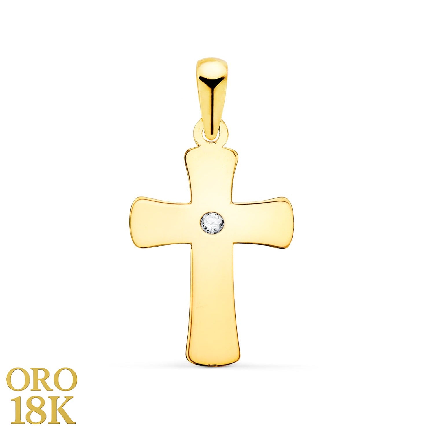 Cruz oro 18k lisa con una circonita en el centro