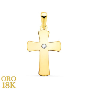 Cruz oro 18k lisa con una circonita en el centro