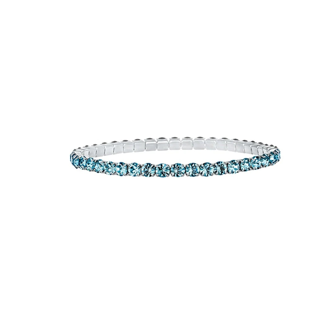 Pulsera elástica Aura de acero inoxidable de 4 mm de ancho y 18 cm de largo, de la firma Crystalp elaborada con cristales Swarovski® aguamarina