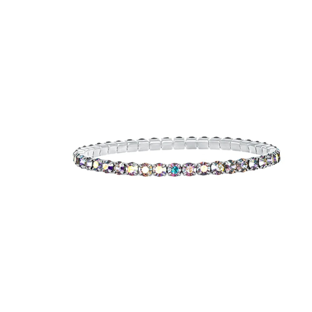Pulsera elástica Aura de acero inoxidable de 4 mm de ancho y 18 cm de largo, de la firma Crystalp elaborada con cristales Swarovski® aurora boreal