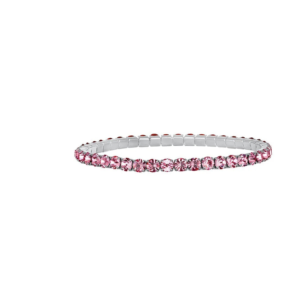 Pulsera elástica Aura de acero inoxidable de 4 mm de ancho y 18 cm de largo, de la firma Crystalp elaborada con cristales Swarovski® rosa claro