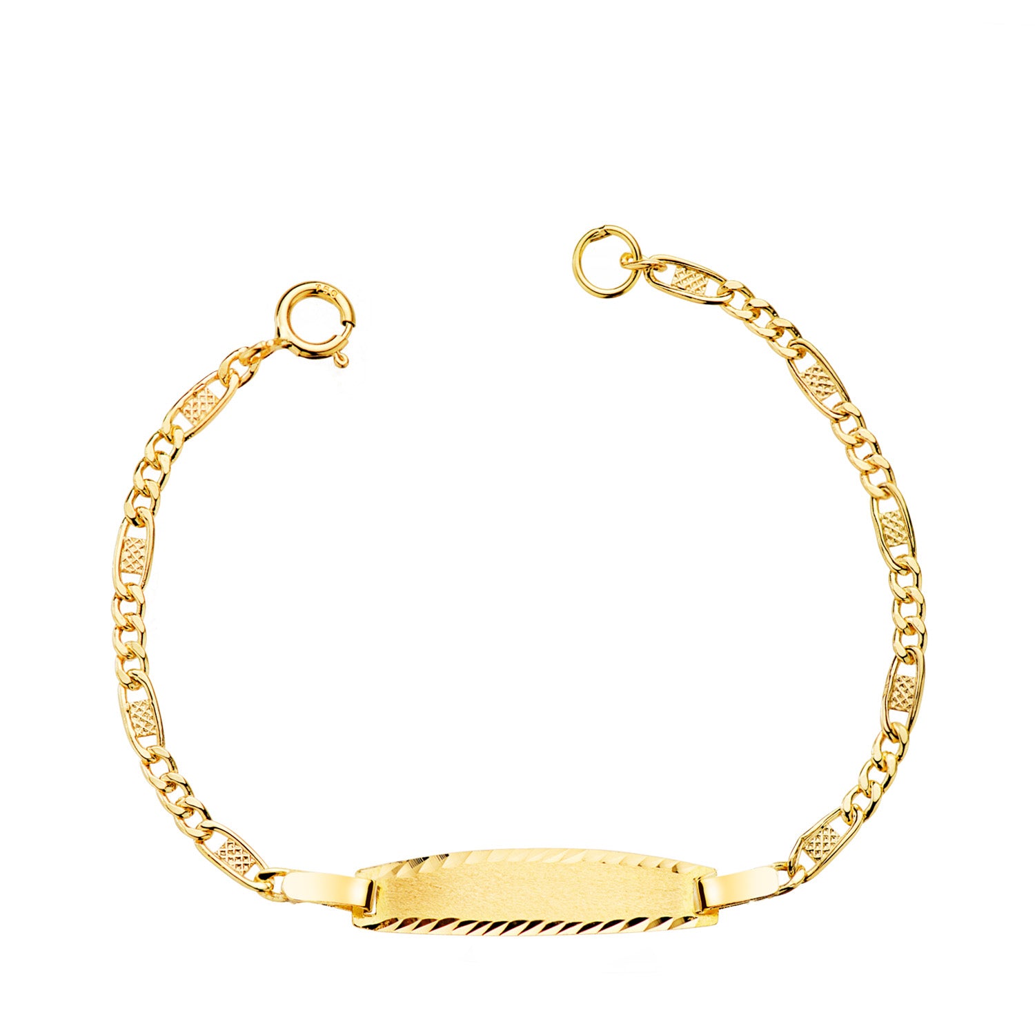 Esclava de oro 18k para bebé, eslabón cartier 3x1 con placa, 11.5cm