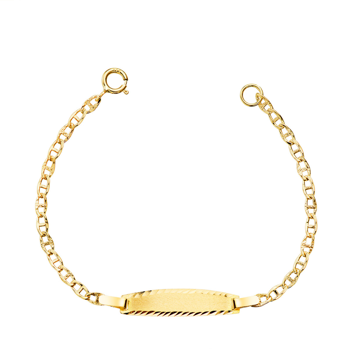 Esclava de oro 18k para bebé, con un ancla texturizada en la placa, 11.5cm