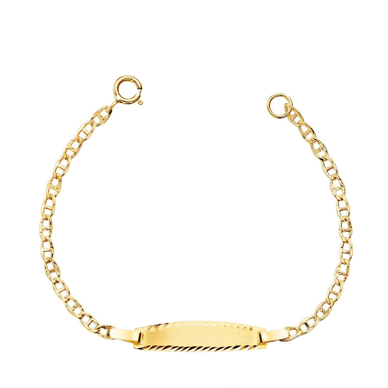 Esclava de oro 18k para bebé, con un ancla texturizada en la placa, 11.5cm