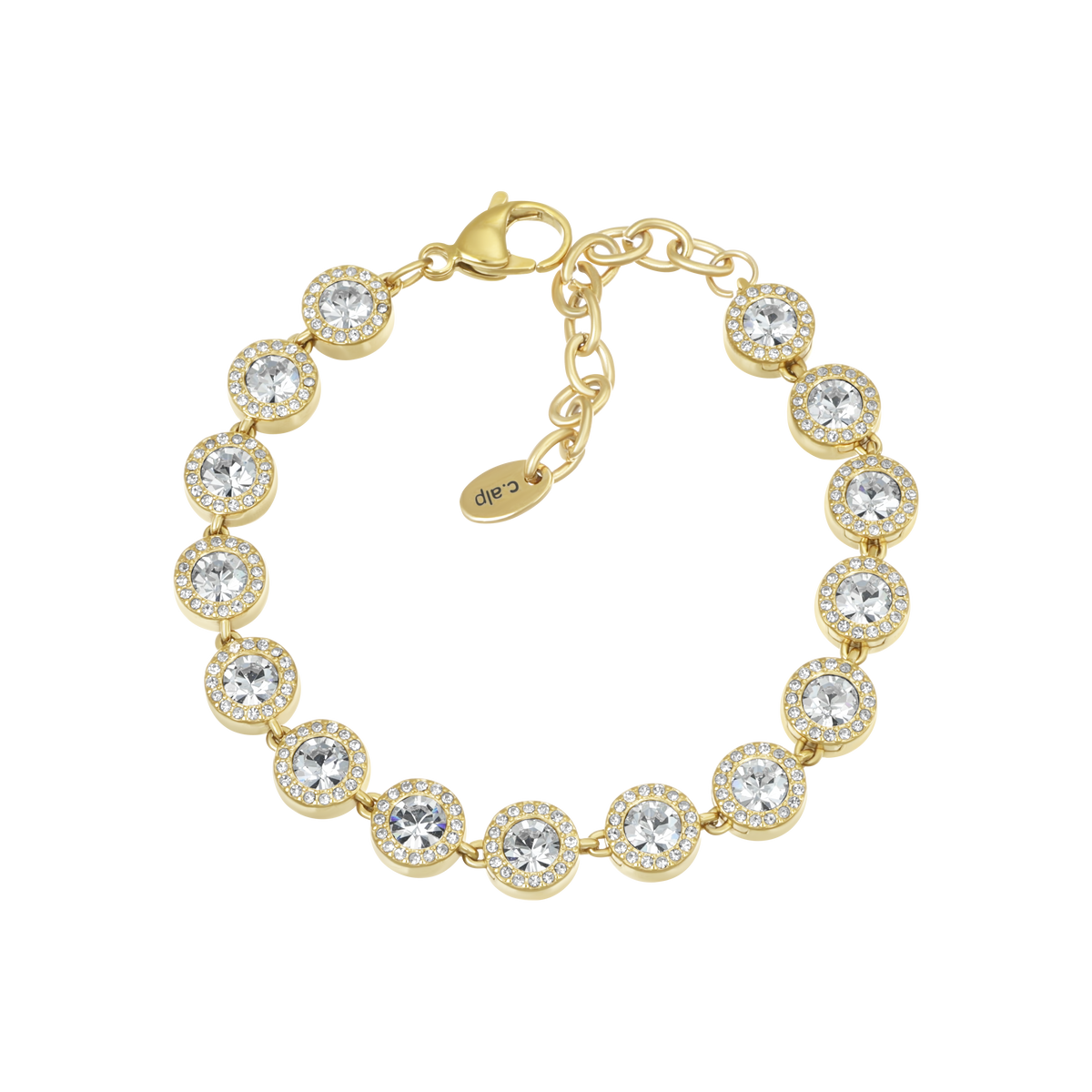 Pulsera Lunora de acero inoxidable chapado en oro de 16,5+5 cm de largo, de la firma Crystalp elaborada con cristales Swarovski®, con colgante de 9 mm
