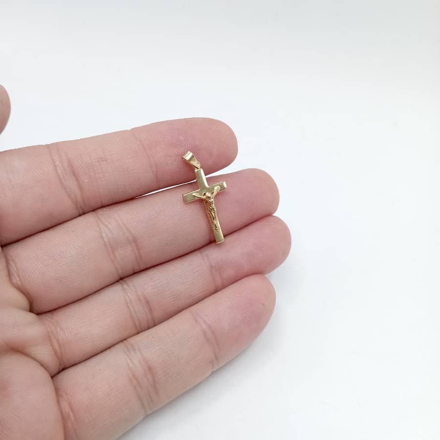 Cruz oro cristo brillo pequeña mano