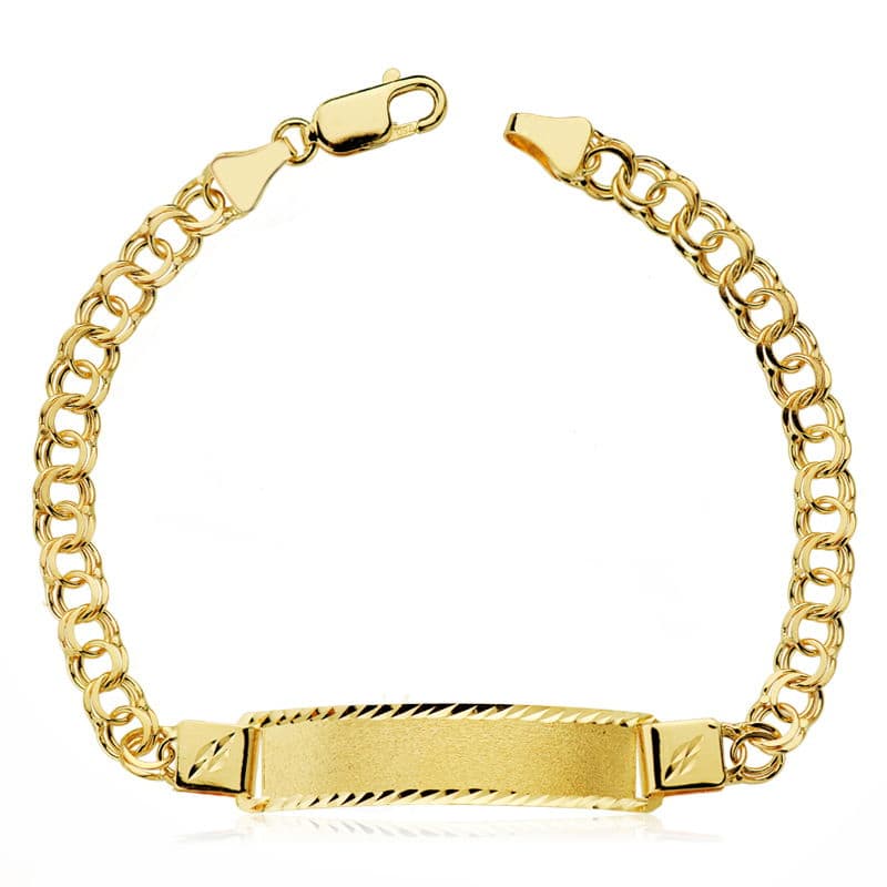 Esclava de oro amarillo 18k de estilo húngaro, hueca, 21,5 cm de largo, sobre fondo blanco
