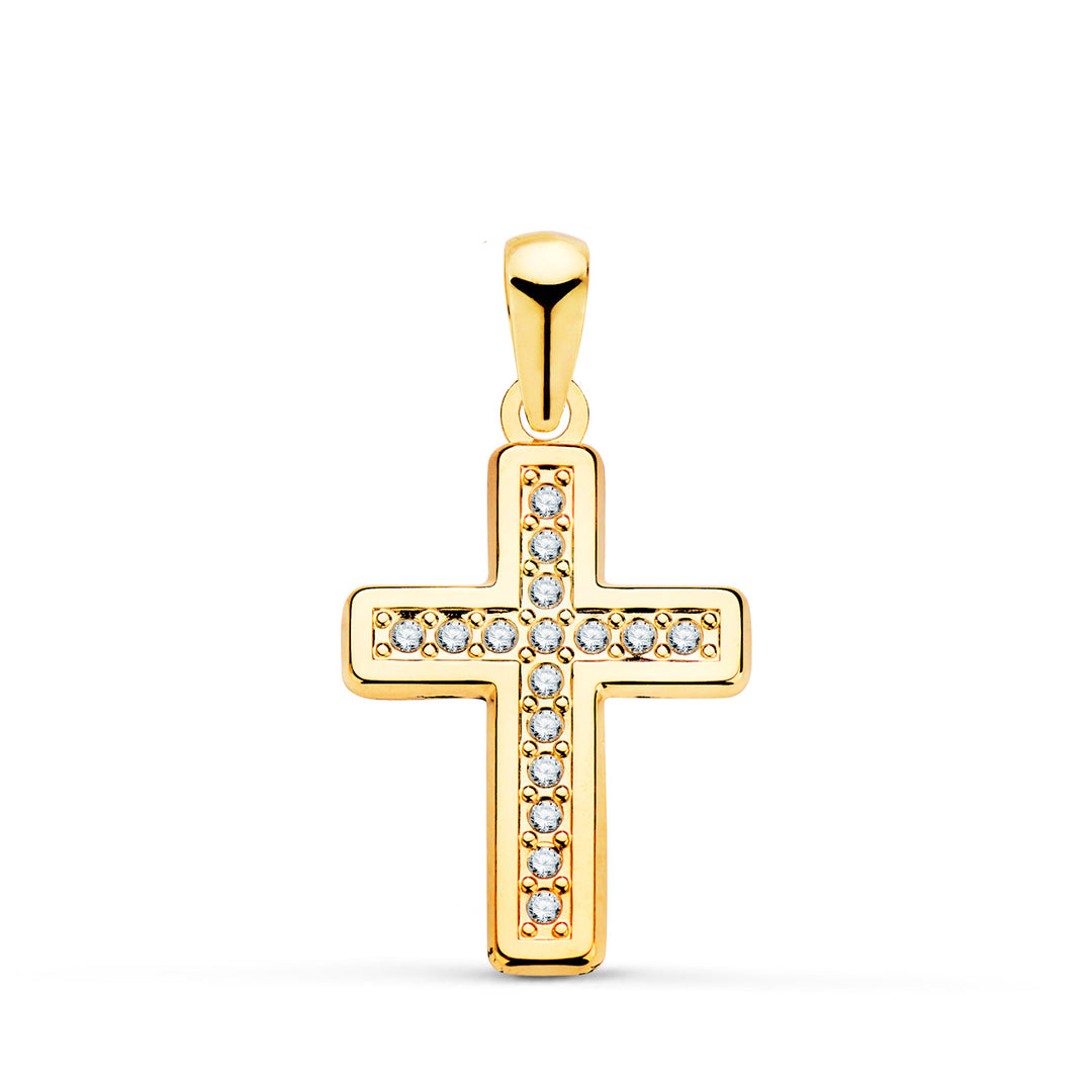 Cruz de oro de 18 quilates con una circonita, de 18 mm de alto y 13 mm de ancho