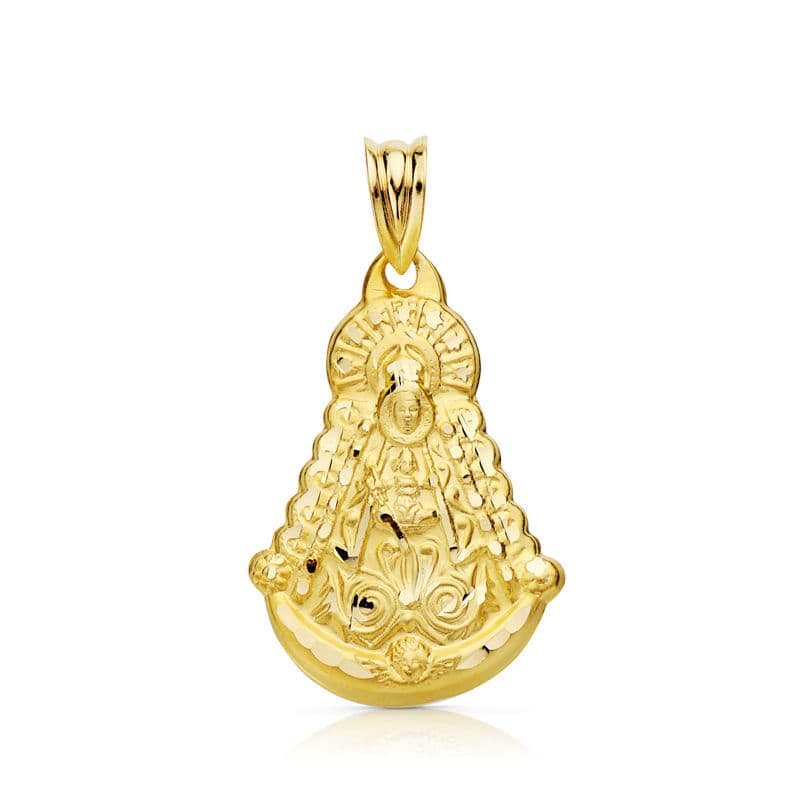 Medalla de la Virgen del Rocío en oro 18k silueta tallada 34x25 mm