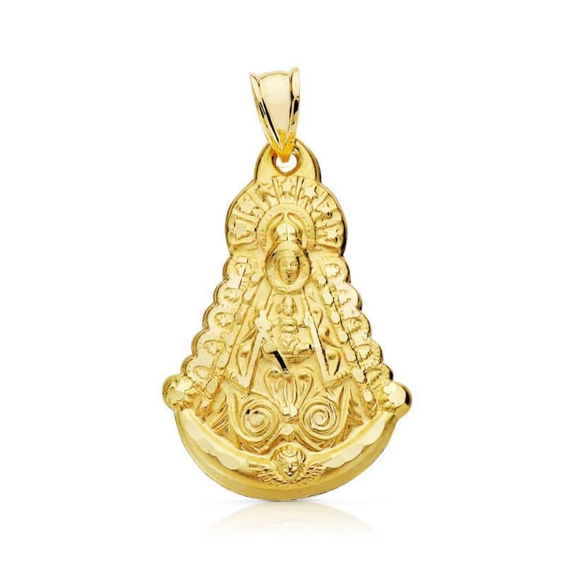 Medalla de la Virgen del Rocío en oro 18k silueta 29x20 mm