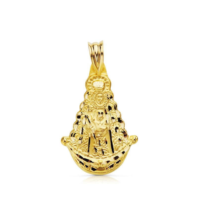 Medalla de la Virgen del Rocío en oro 18k silueta tallada 29x20 mm