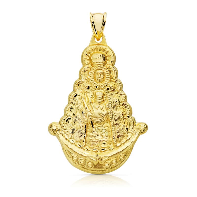 Medalla de la Virgen del Rocío en oro 18k silueta 39x25 mm