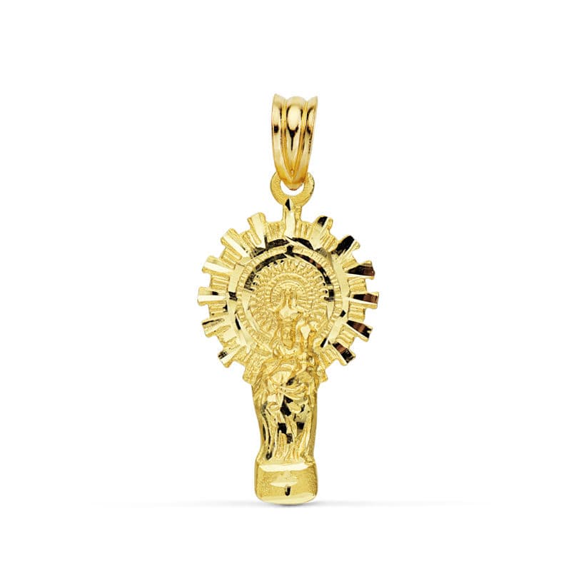 Medalla de la Virgen del Pilar en oro 18k silueta 27x15 mm