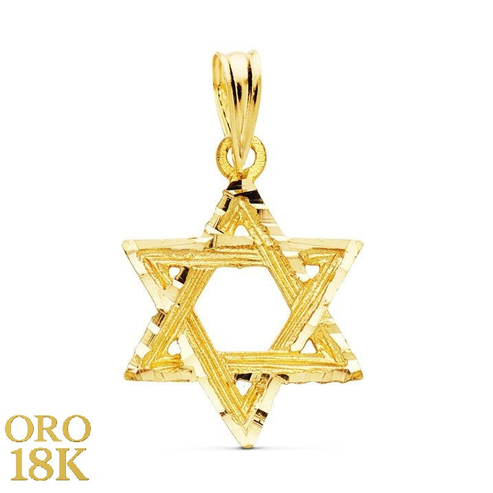 Colgante oro de primera ley 18k en forma de estrella de David.