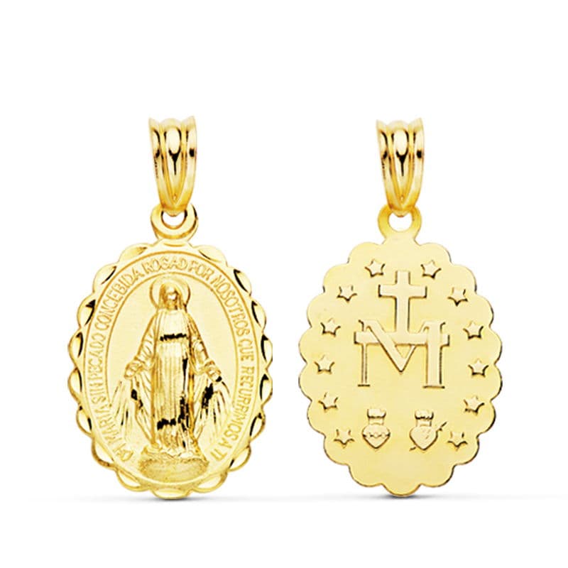 Medalla escapulario de la Virgen Milagrosa en oro de ley 9k, 23x14 mm