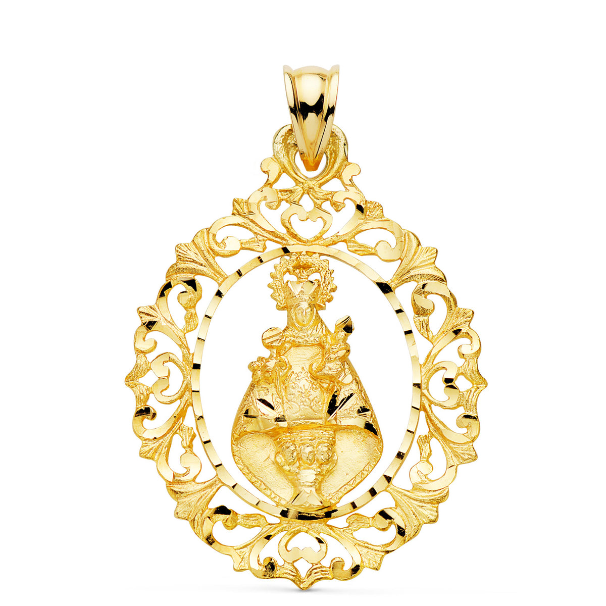 Medalla de la Virgen de Covadonga en oro 18k tallada 38x30 mm