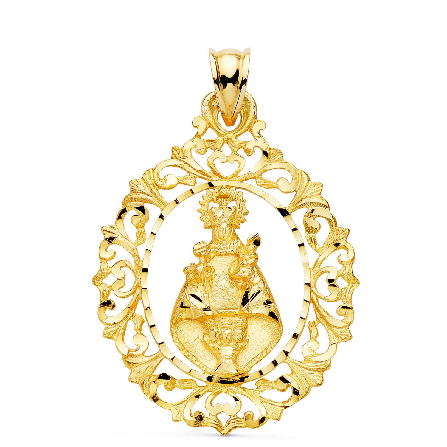 Medalla de la Virgen de Covadonga en oro 18k tallada 38x30 mm