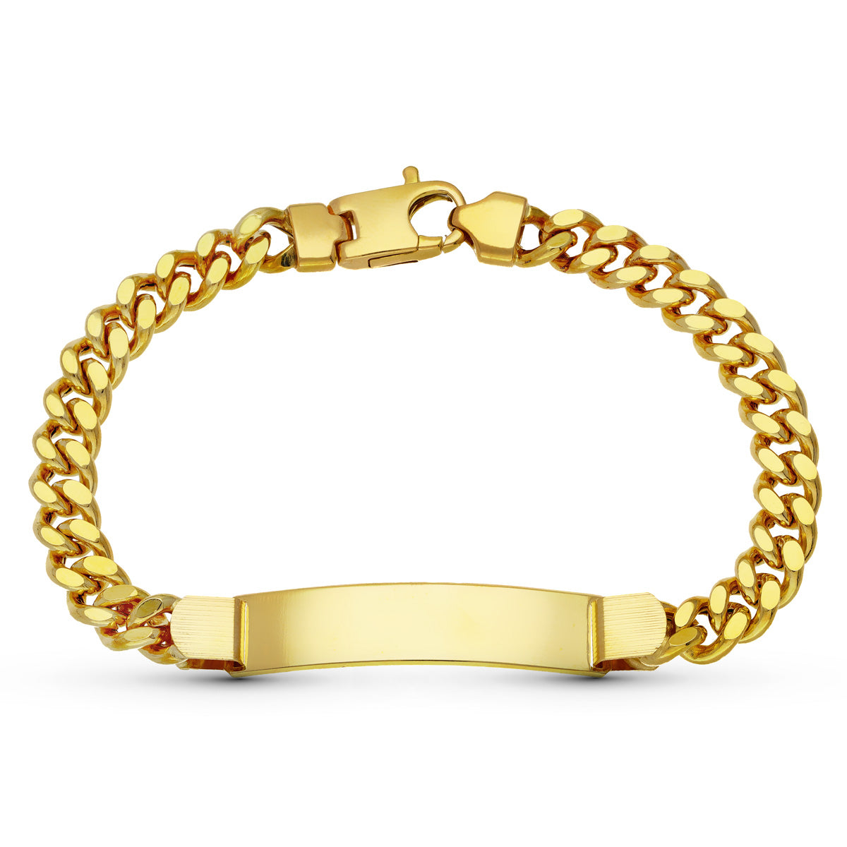 Esclava de oro amarillo 18k para caballero, barbada maciza, sobre fondo blanco