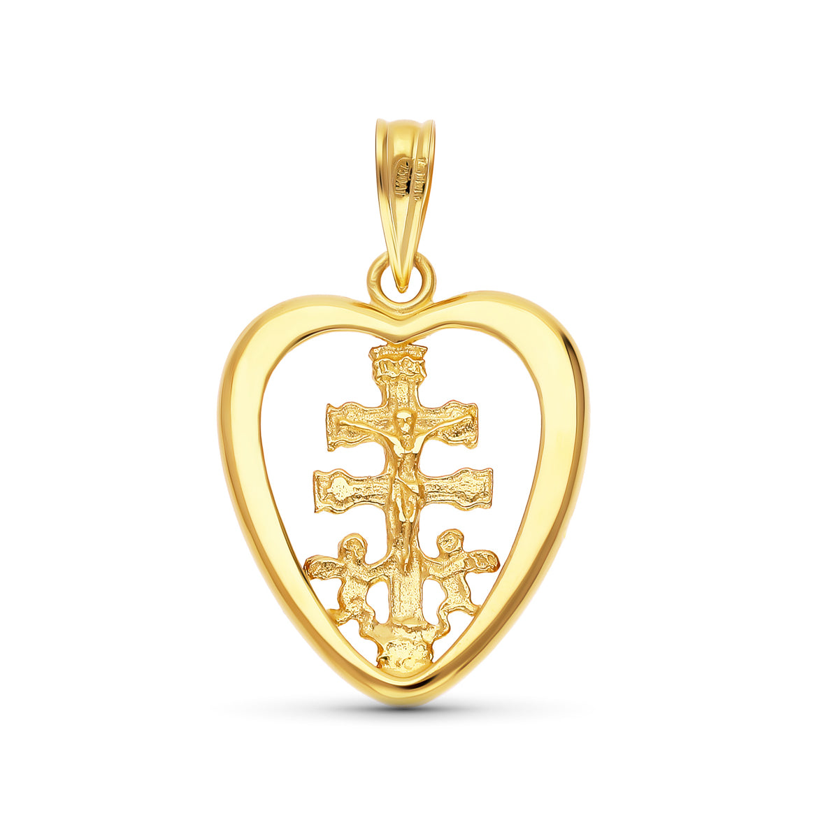 Colgante cruz de caravaca con forma de corazón en oro 18k 19x16 mm
