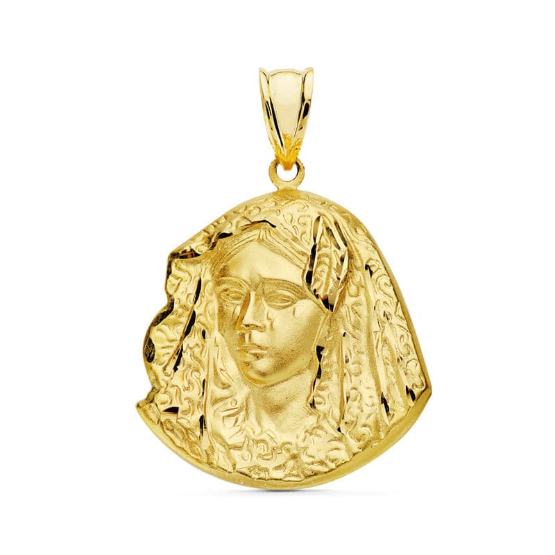 Medalla de la Virgen Macarena en oro 18k silueta 27x24 mm