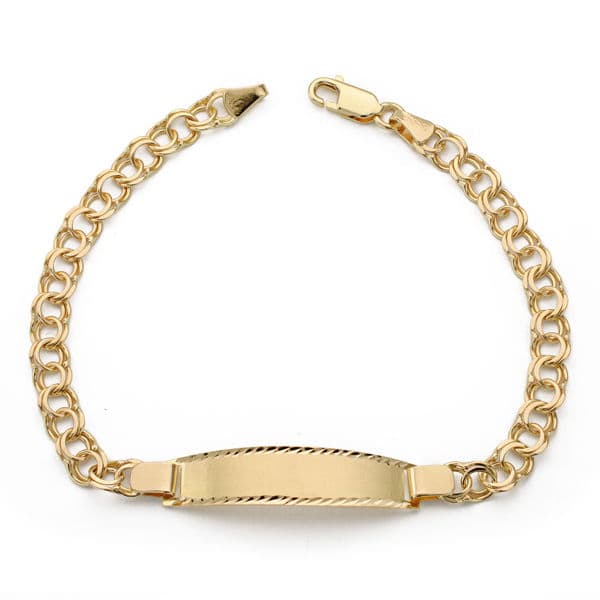Esclava de oro amarillo 18k de estilo húngaro, 20 cm de largo, sobre fondo blanco
