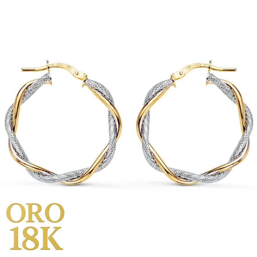 Par de pendientes de oro de ley con dibujo de trenza bicolores