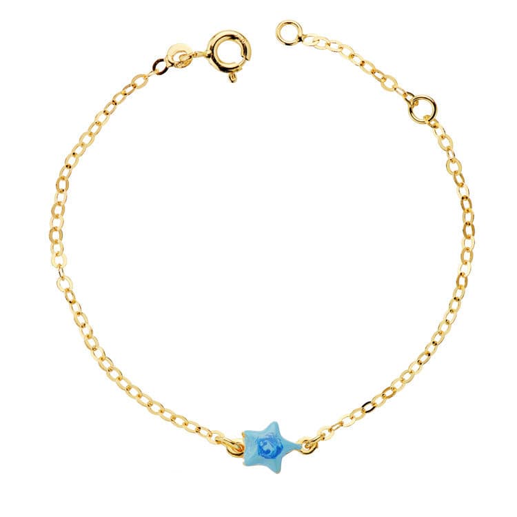 Pulsera de oro 18k para bebé, con una estrella de esmalte, 14cm