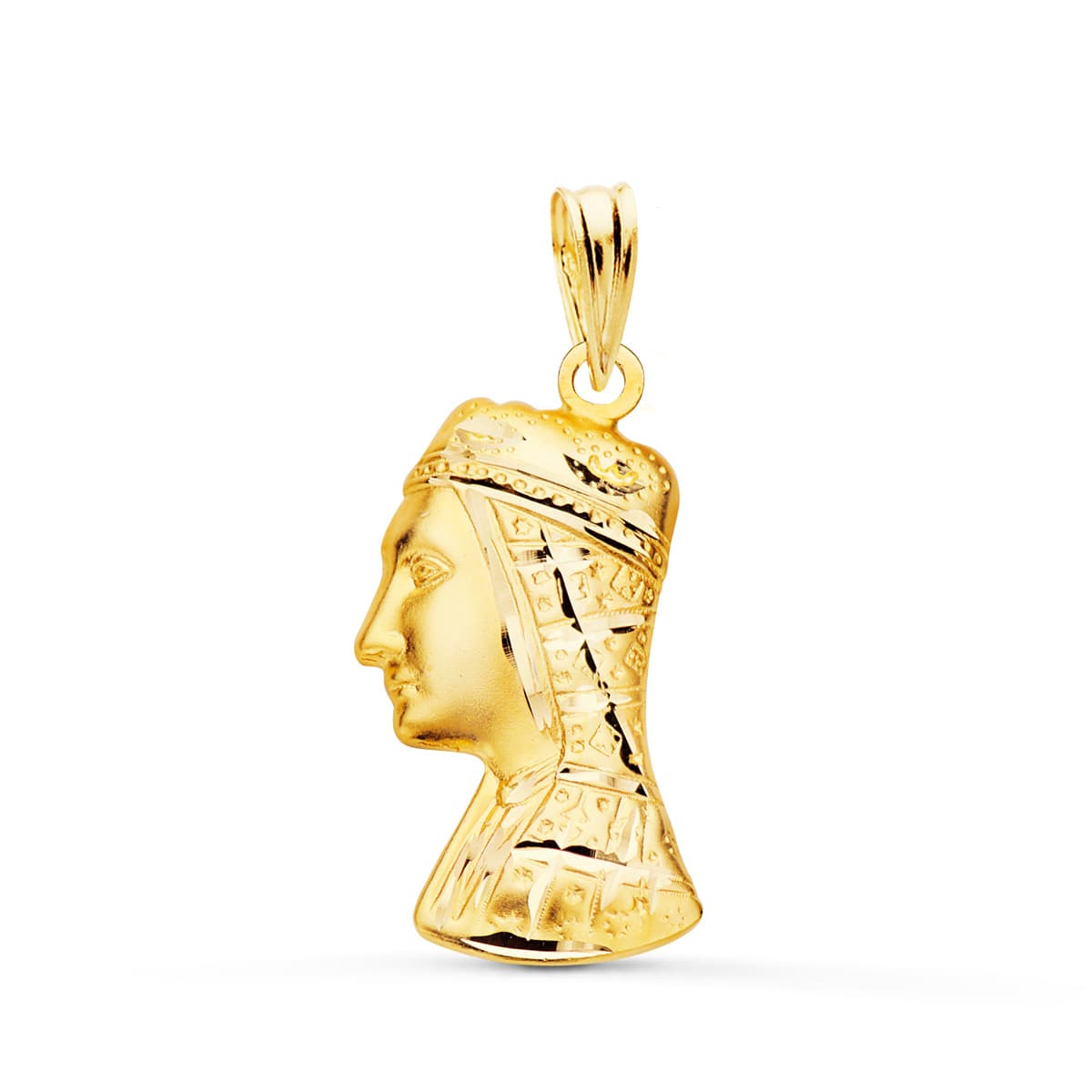 Medalla de la Virgen de Montserrat en oro 18k silueta tallada 20x12 mm
