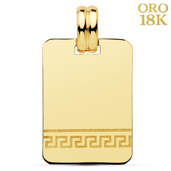 Chapa oro de ley 18k lisa en acabado brillo con greca