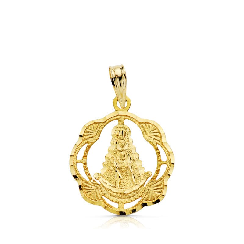 Medalla de la Virgen del Rocío en oro 18k pandereta 19x17 mm