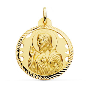 18K MEDALLA CON EL CRISTO DEL SAGRADO CORAZÓN CON BISEL