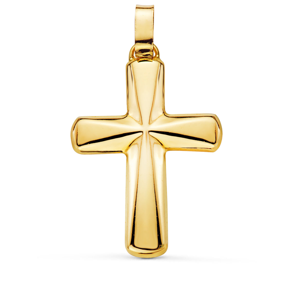 Cruz hueca de oro de 18 quilates en brillo, de palo rectangular, de 37 mm de alto y 26 mm de ancho