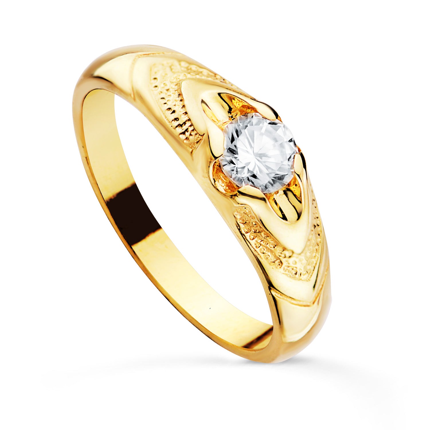 Solitario de oro 18k de talla infantil para comunión con circonita de 4 mm