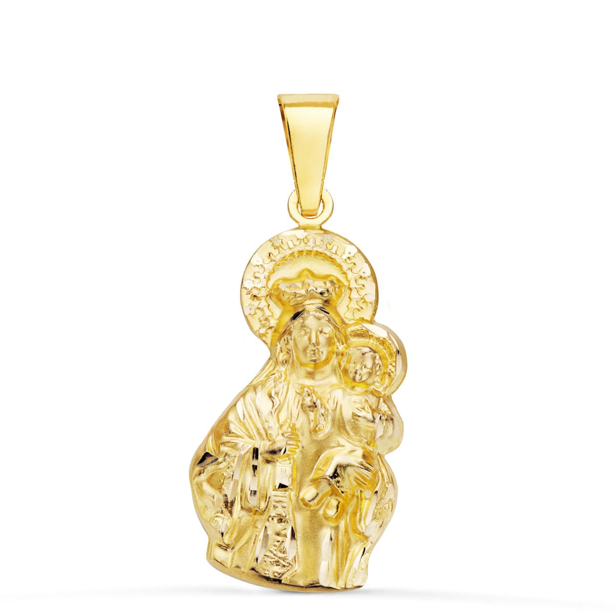 Medalla de la Virgen del Carmen en oro 18k silueta 27x14 mm