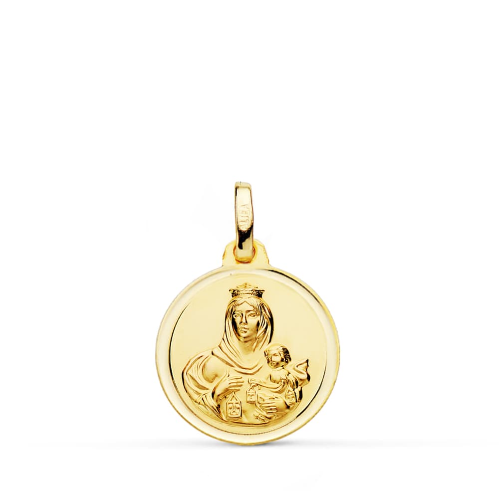 Medalla de la Virgen del Carmen en oro 18k bisel 15x16 mm