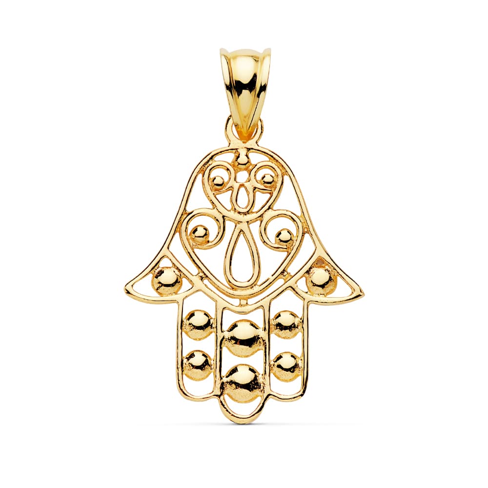 Colgante de mano de Fátima en oro de ley 18k de 26x23 mm