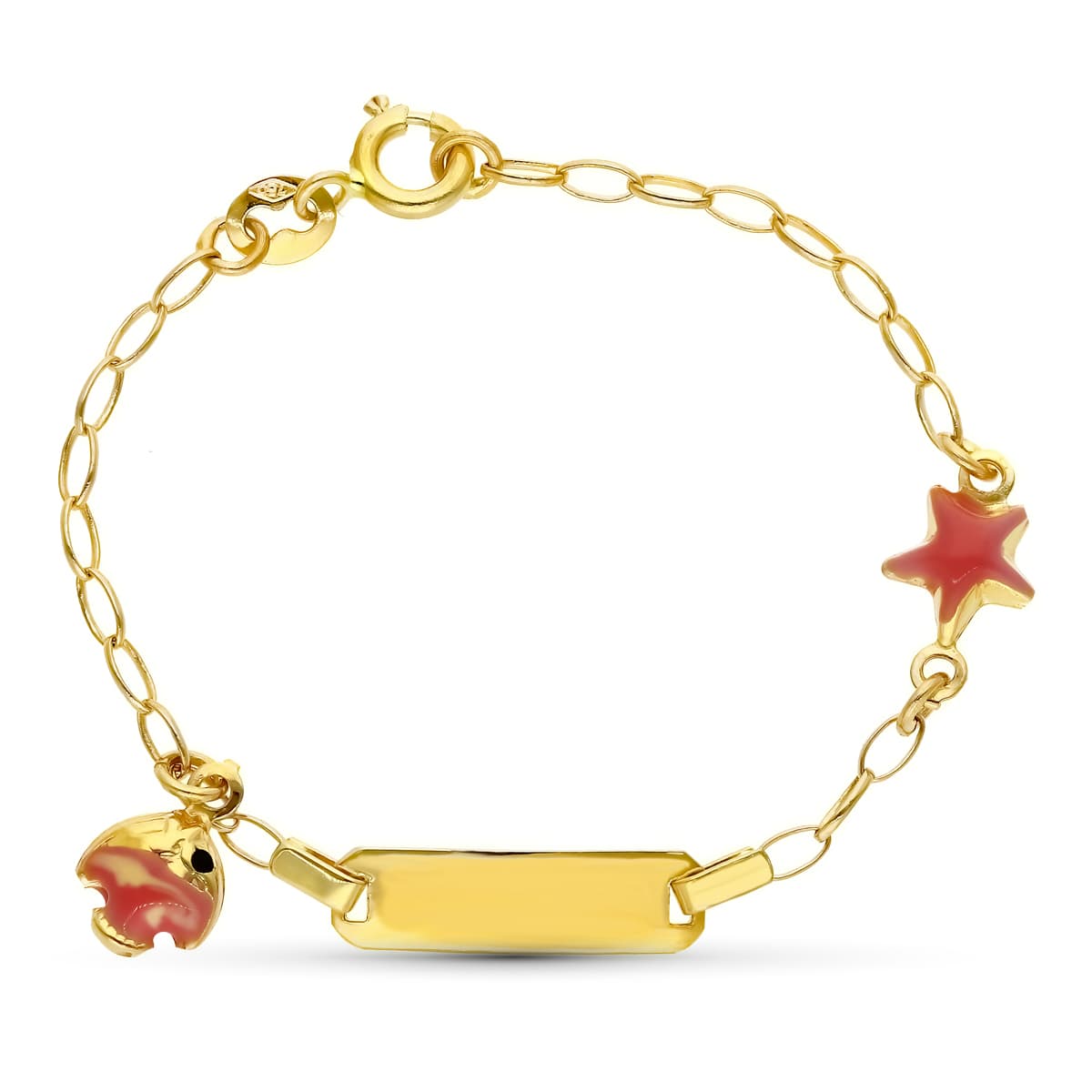 Esclava de oro 18k para bebé, con un pez y una estrella, 13cm