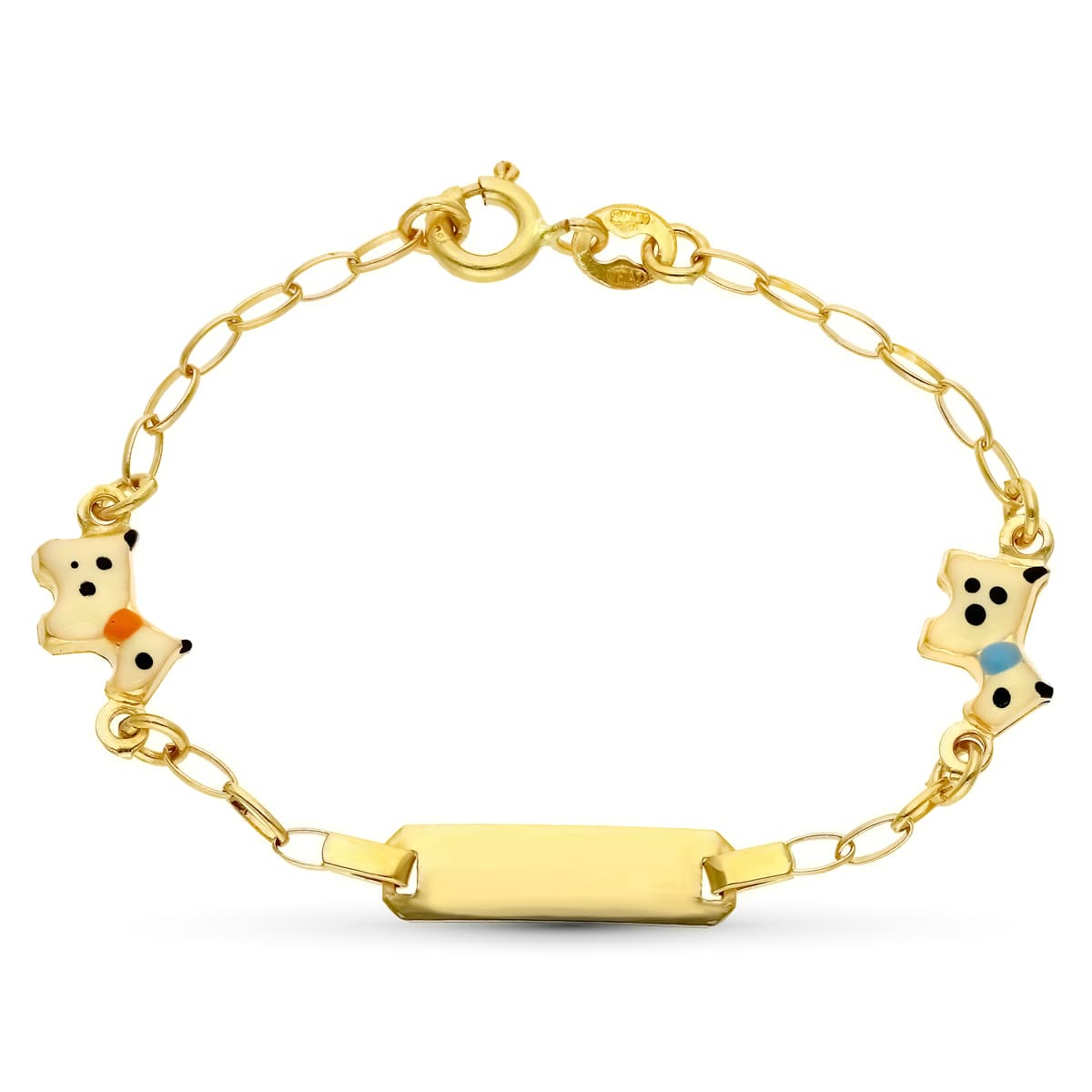 Esclava de oro 18k para bebé, con unos perritos, 13.5cm