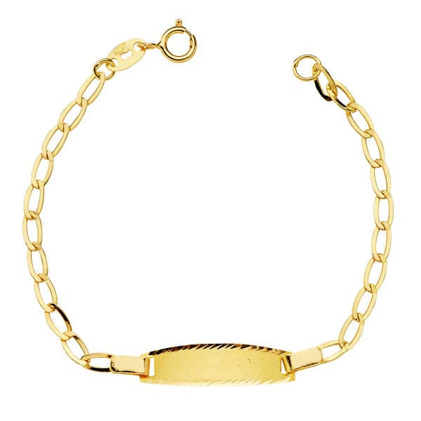 Pulsera esclava de oro 18k para bebé, eslabón bilbao plano, 13cm