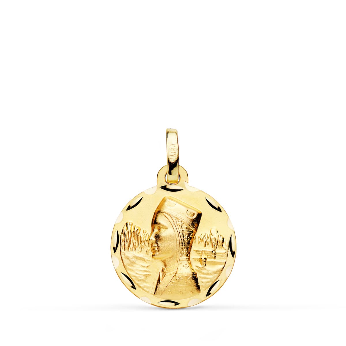 Medalla de la Virgen de Montserrat en oro 18k tallada 15x16 mm
