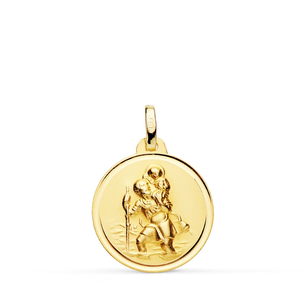 Medalla de San Cristóbal en oro de 18 quilates con bisel, de 18 mm