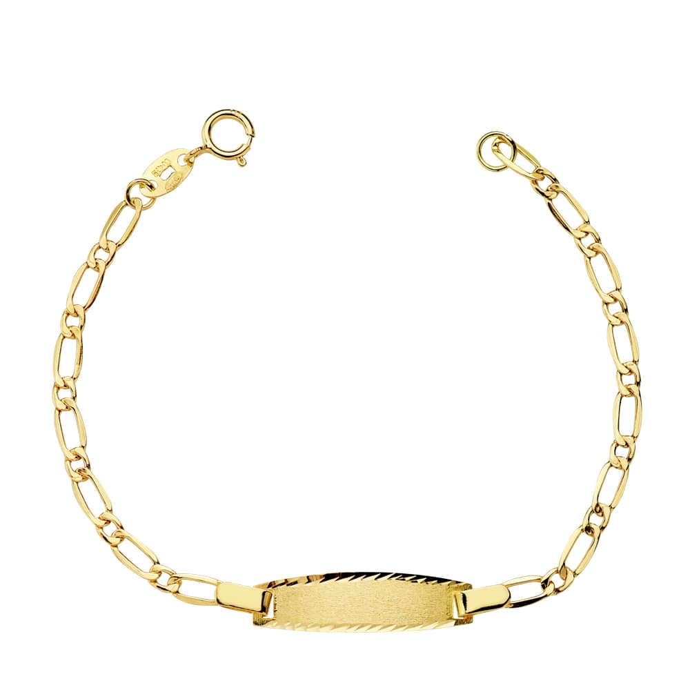 Pulsera esclava de oro 18k para bebé, eslabón cartier 1x1, 14cm