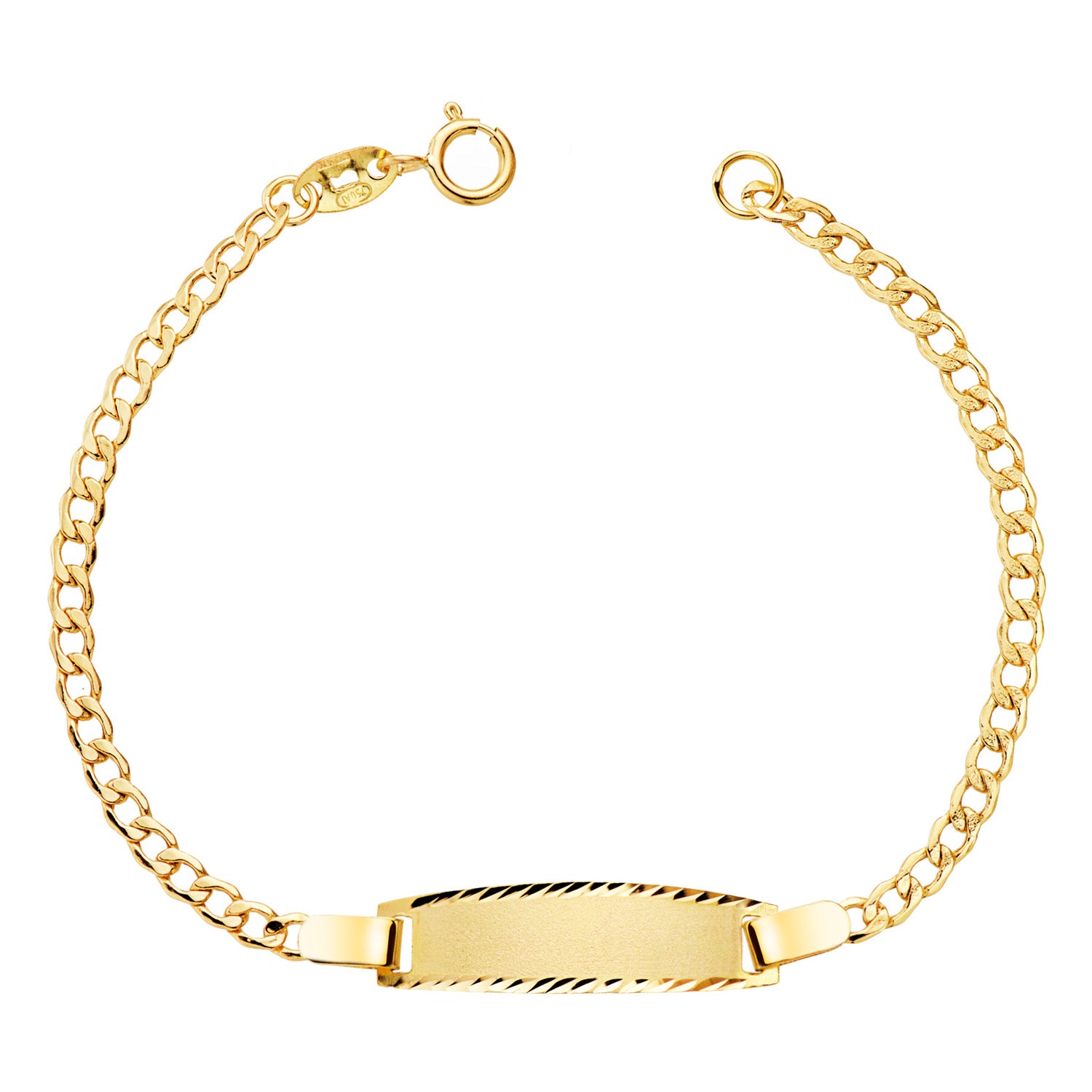 Esclava de oro 18k para bebé, barbada hueca con placa tallada, 14.5cm